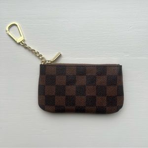 Brown checkered coin/card wallet